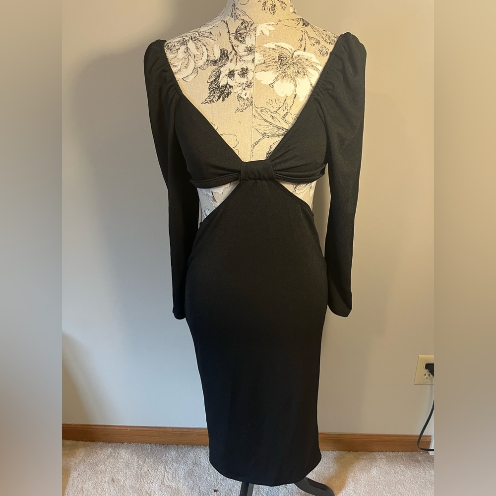 Flounce London Black Long Sleeve Bodycon Mid cut out Dress Size 10